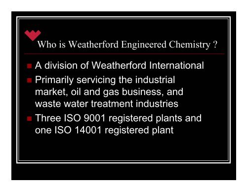 Weatherford in Waste Water Treatment (WWT)