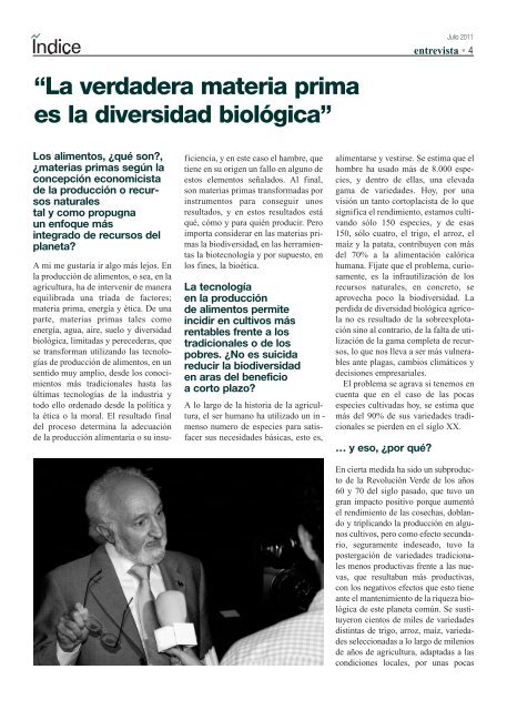 La verdadera materia prima es la diversidad biolÃ³gica - Revista Ãndice