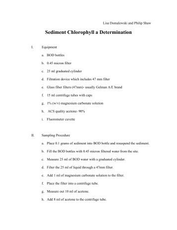 Sediment Chlorophyll a Determination