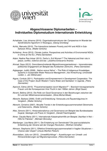 Abgeschlossene Diplomarbeiten - Institut fÃ¼r Internationale ...