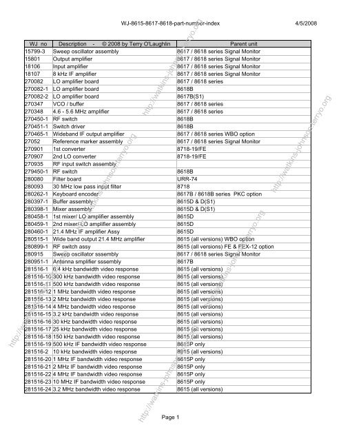 Numerical assembly number directory for WJ ... - Watkins-Johnson