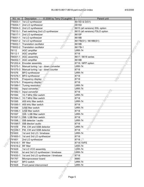 Numerical assembly number directory for WJ ... - Watkins-Johnson