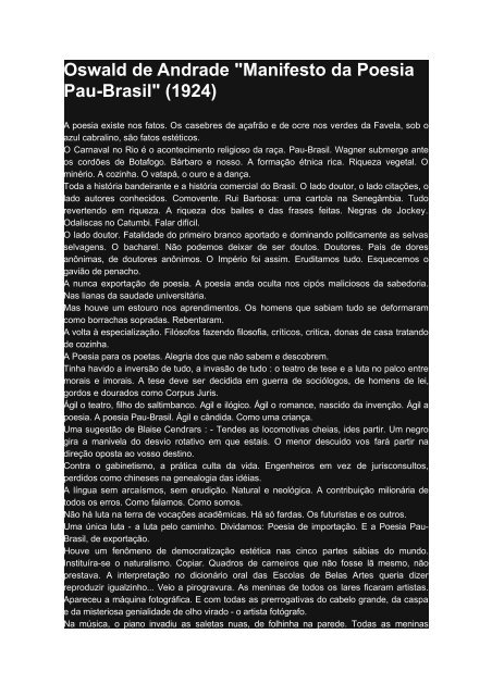 Oswald de Andrade "Manifesto da Poesia Pau-Brasil" - La Sonora