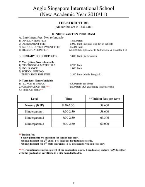Fee Structure 2010 11 pdf Anglo Singapore International School