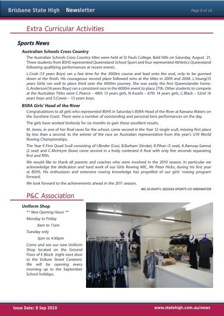 BSHS 2008 Newsletter - Brisbane State High School - Education ...