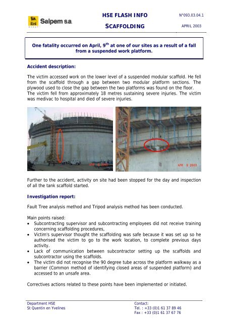 HSE FLASH INFO SCAFFOLDING - PDO