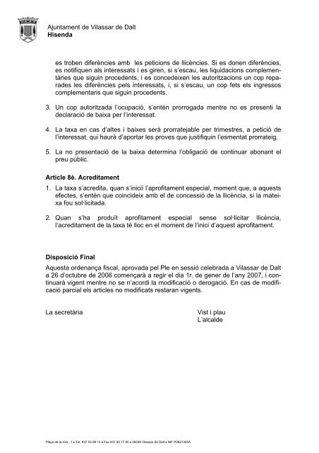 Entrades i guals - Ajuntament de Vilassar de Dalt