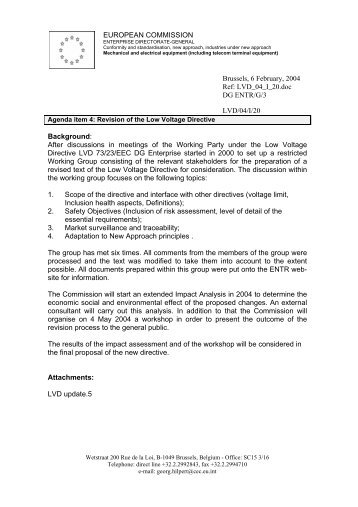 LVD_04_I_20.doc DG ENTR/G/3 LVD/04/I/20 Background - FEEI