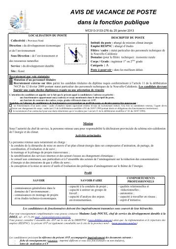 276 TEC PVN - ChargÃ© de mission climat Ã©nergie. - Province Nord