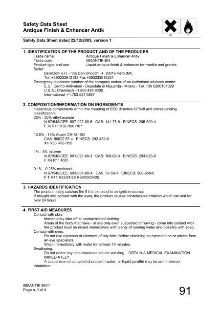 Safety Data Sheet Antique Finish & Enhancer Antik - Regent Stone ...