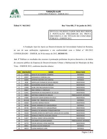 Edital 062-2012 - Resultados dos Recursos ... - FundaÃ§Ã£o Ajuri