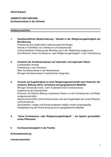 Konfessionslose in der Schweiz. Entwicklung von 1960 bis 1990, in ...