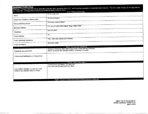 Candidate Profile Form - AMAC