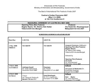 Screening Schedule - Festival of Indian Panorama Films