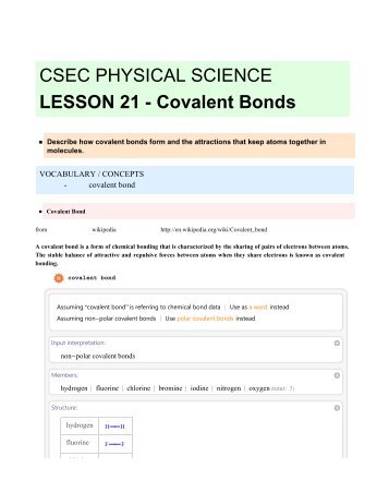 CSEC PHYSICAL SCIENCE LESSON 21 - Covalent Bonds
