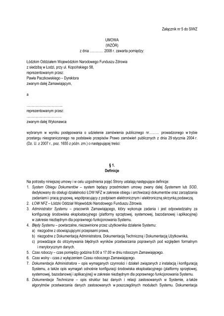 Załącznik nr 5 - wzór umowy.pdf - Łódzki Oddział Wojewódzki NFZ