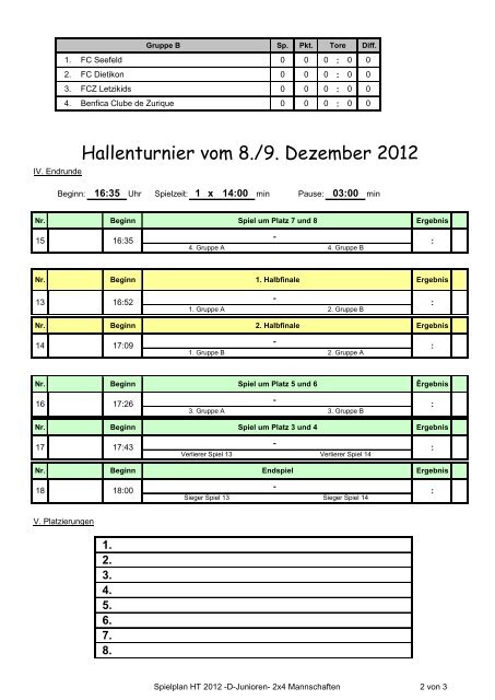Spielplan D-Junioren - FC Altstetten