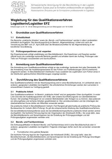 Wegleitung fÃ¼r das Qualifikationsverfahren Logistikerin/Logistiker EFZ