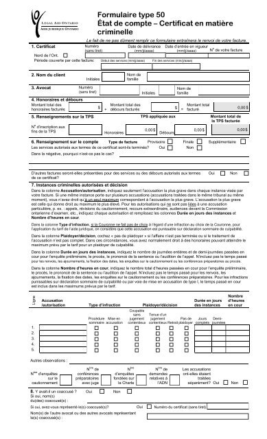 Formulaire Type 50 A Tat De Compte A Certificat En Legal Aid Ontario