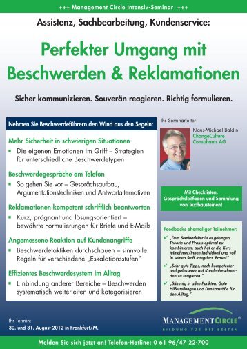 Seminar: Perfekter Umgang mit Beschwerden und Reklamationen ...