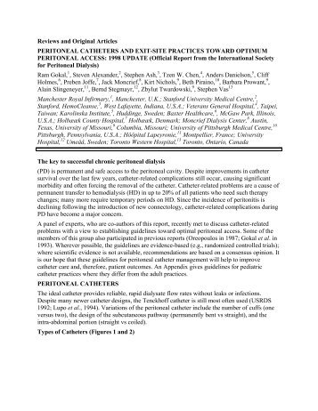 peritoneal catheters and exit-site practices toward optimum