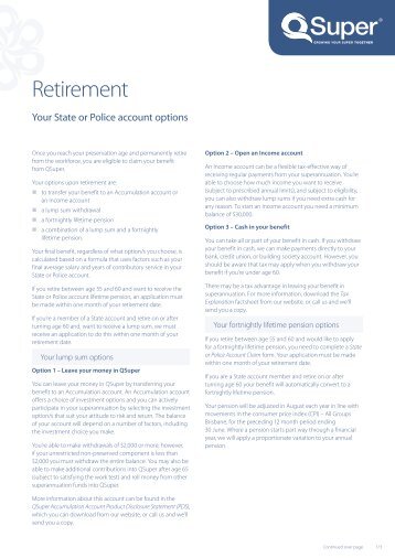 [PDF] Retirement - Your State Or Police Account Options - QSuper