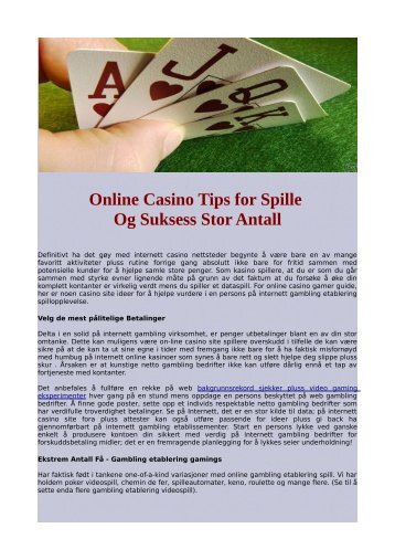 Online Casino Tips for Spille Og Suksess Stor Antall