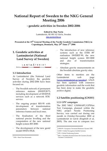 National Report of SWEDEN to the NKG General ... - LantmÃ¤teriet