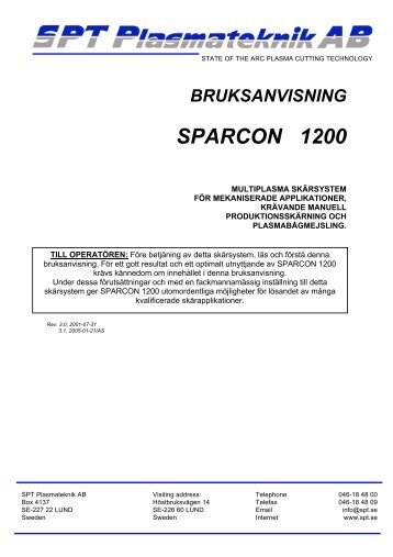 manual sparcon 1200 - SPT Plasmateknik AB