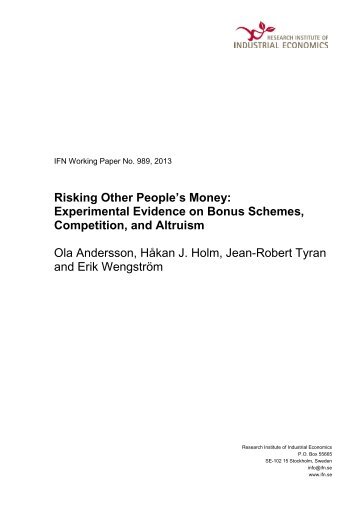 Risking Other People's Money: Experimental Evidence on Bonus ...