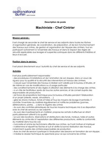 definition poste machiniste chef cintrier juin 2012 - OpÃ©ra national ...