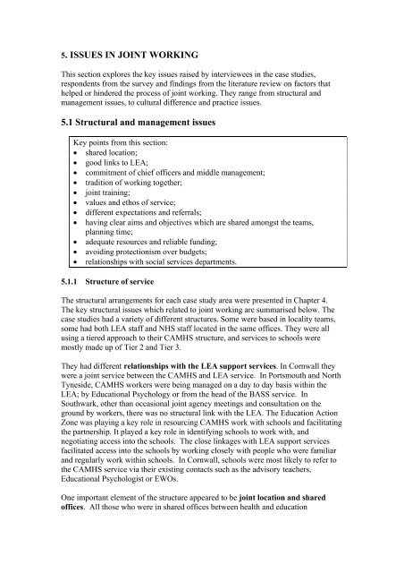 (CAMHS) and Schools - London Health Programmes