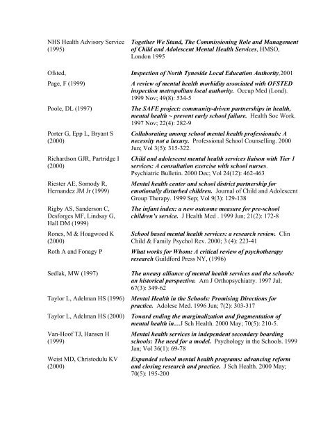 (CAMHS) and Schools - London Health Programmes