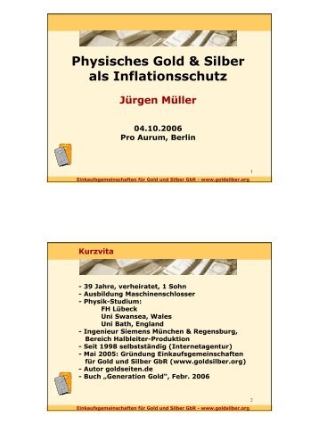 Physisches Gold & Silber als Inflationsschutz JÃ¼rgen MÃ¼ller