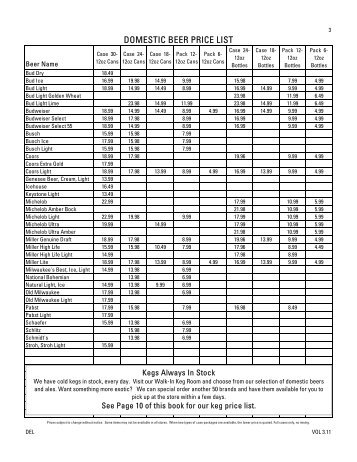 DOMESTIC BEER PRICE LIST - WineAccess.com