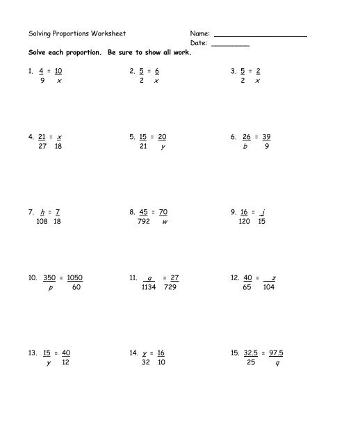 Solving Proportions Worksheet - Multiplication Worksheets Pictures