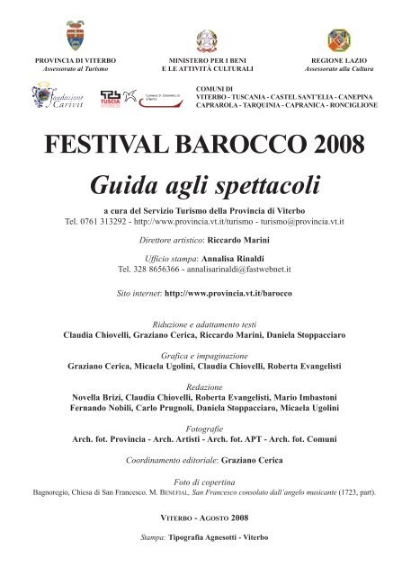 Festival Barocco 2008. Guida agli spettacoli - Provincia di Viterbo