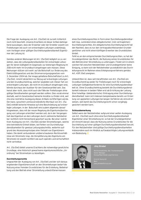 Real Estate Newsletter, Ausgabe Dezember 2013 - Schweiz