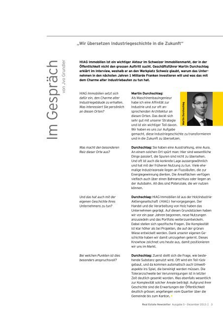 Real Estate Newsletter, Ausgabe Dezember 2013 - Schweiz