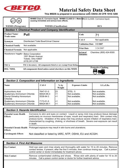 071 Pull MSDS English - Betco Corporation