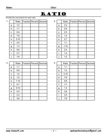 Ratios & percentages sheet - Math for Children
