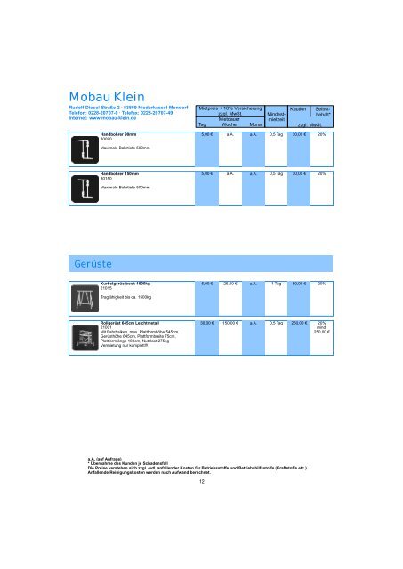 Preisliste Miet- service - Mobau Klein