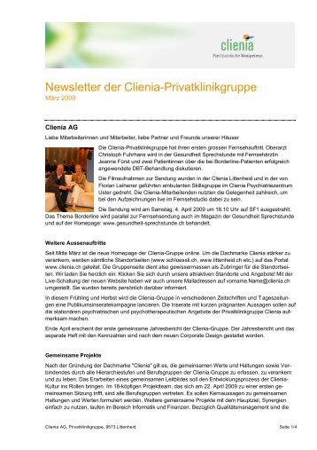 Newsletter Clienia AGMÃ¤rz2009 - Murg Stiftung