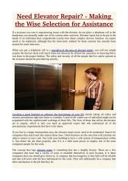 Need Elevator Repair? ­- Making the Wise Selection for Assistance