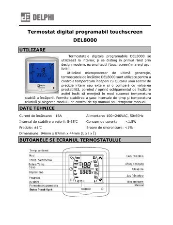 Termostat digital programabil touchscreen DEL8000