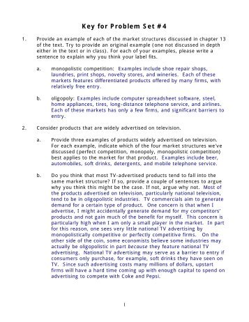 Key for Problem Set #4 - Market . Econ