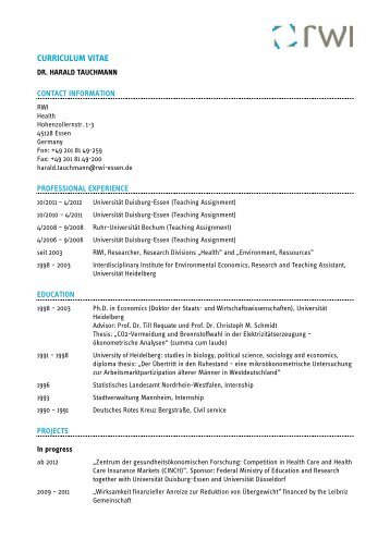 CURRICULUM VITAE - RWI Essen