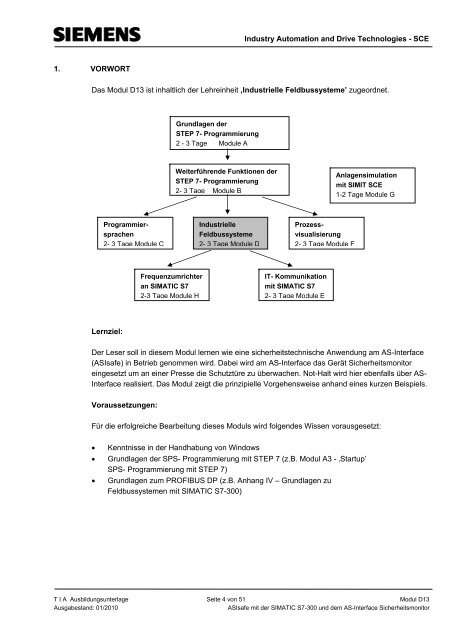 Ausbildungsunterlage für die durchgängige ... - Siemens
