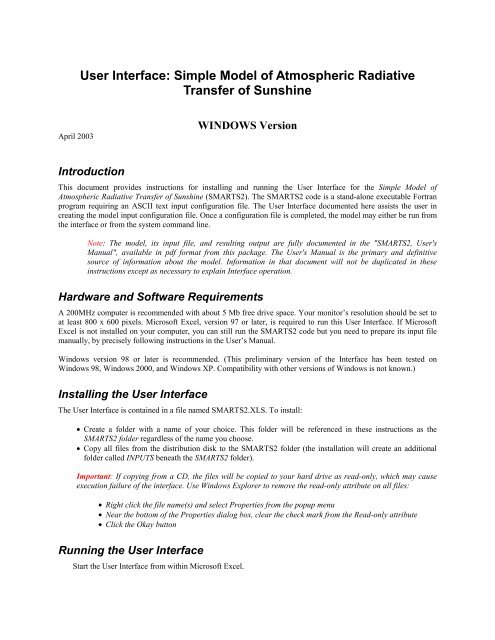 User Interface: Simple Model of Atmospheric Radiative Transfer of ...