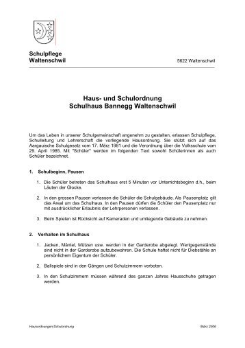 Haus- und Schulordnung Schulhaus Bannegg Waltenschwil